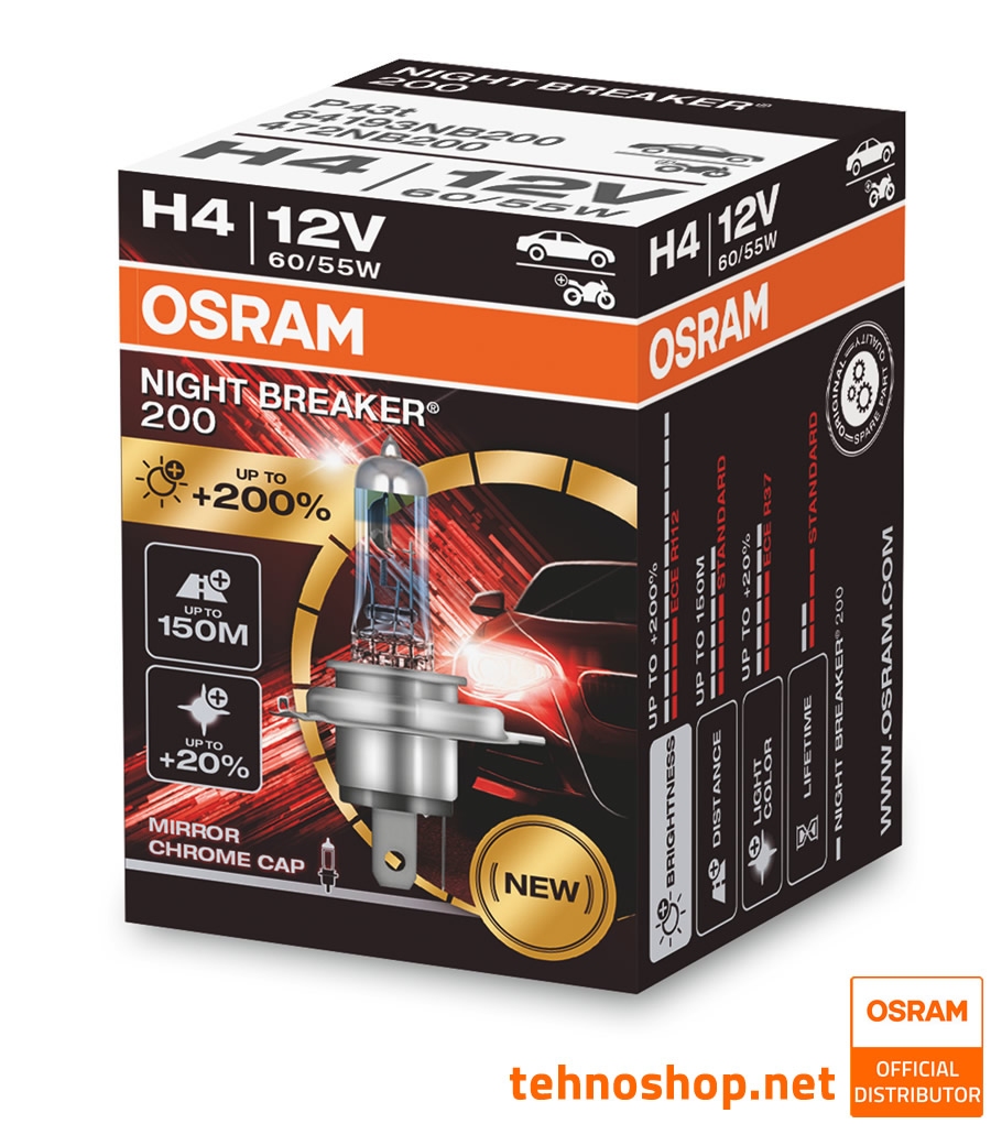 ŽARNICA OSRAM H4 NIGHT BREAKER 200 64193NB200 +200% 60/55W P43t FS1