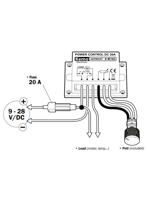 REGULATOR MOČI - OBRATOV KEMO M195  9-28 V/DC MAX. 20A