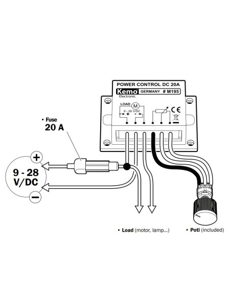 REGULATOR MOČI - OBRATOV KEMO M195  9-28 V/DC MAX. 20A