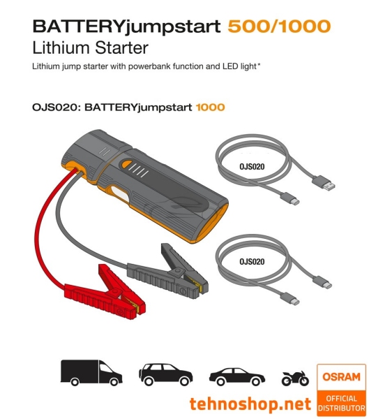 BOOSTER - ZAGANJALEC MOTORJA OSRAM BATTERYjumpstart 1000 OJS020 8000mAh