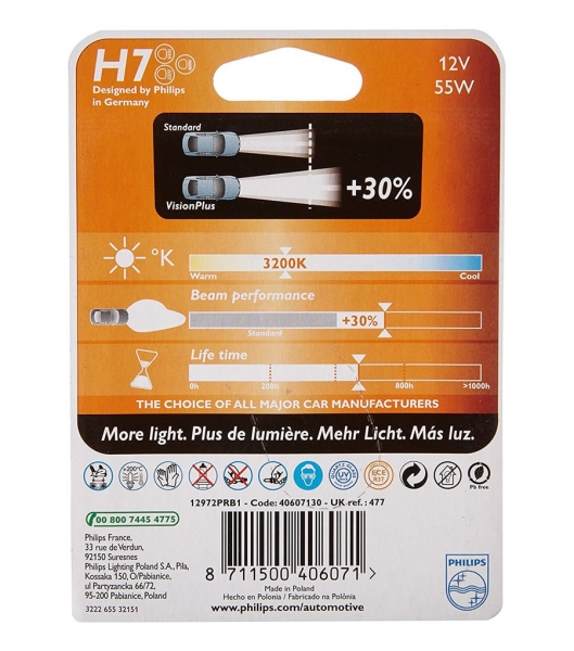 HALOGEN BULB PHILIPS H7 VISION +30% 12V 55W PX26d singlepack
