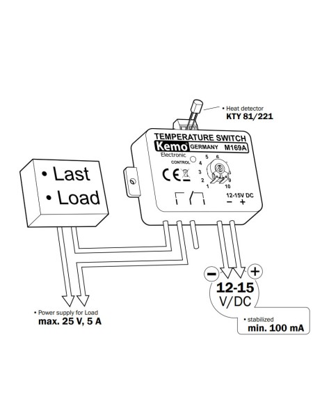 TEMPERATURNO STIKALO - TERMOSTAT KEMO M169A 12-15V/DC