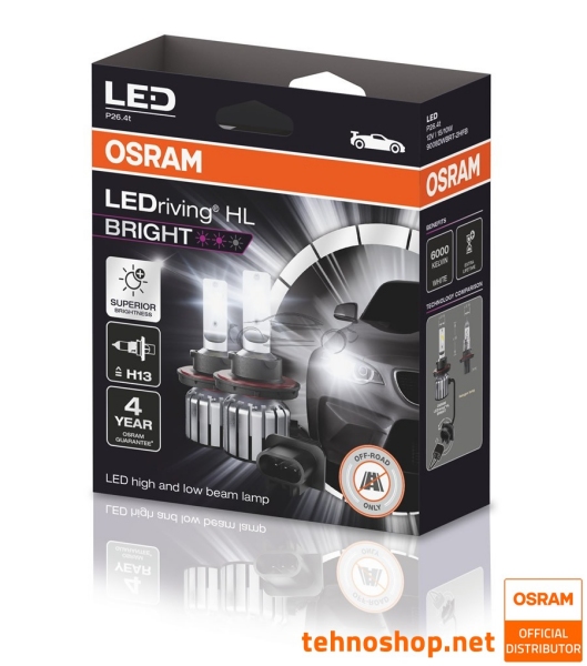LED BULB SET H13 OSRAM LEDriving HL BRIGHT 9008DWBRT-2HFB 12V P26.4t HCB