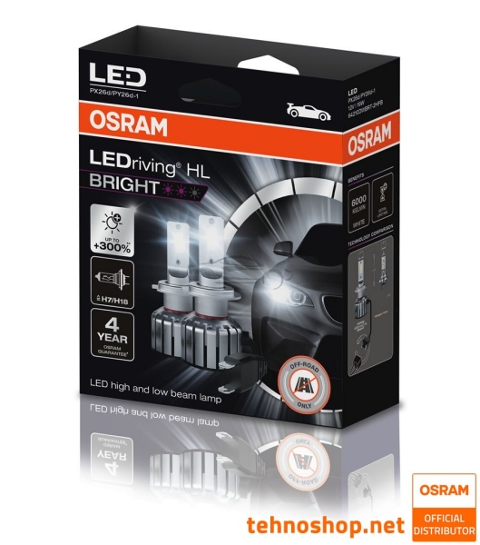LED ŽARNICE H7/H18 OSRAM LEDriving HL BRIGHT 64210DWBRT-2HFB 12V PX26d 2HFB