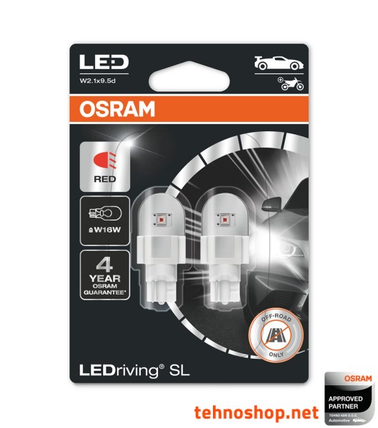 ŽARNICA OSRAM LED W16W rdeča LEDriving SL 12V 1,4W 921DRP-02B W2.1x9.5d BLI2