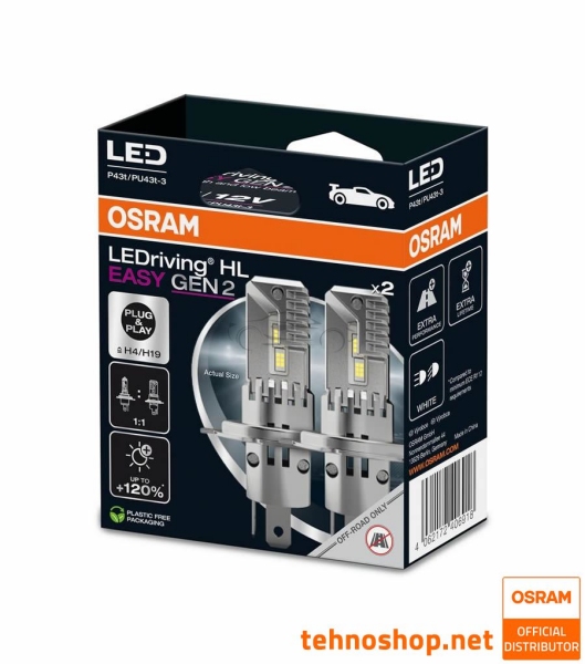 LED ŽARNICE H4/H19 OSRAM LEDriving HL EASY 64193DWESY2-2HB 12V P43t 2HB