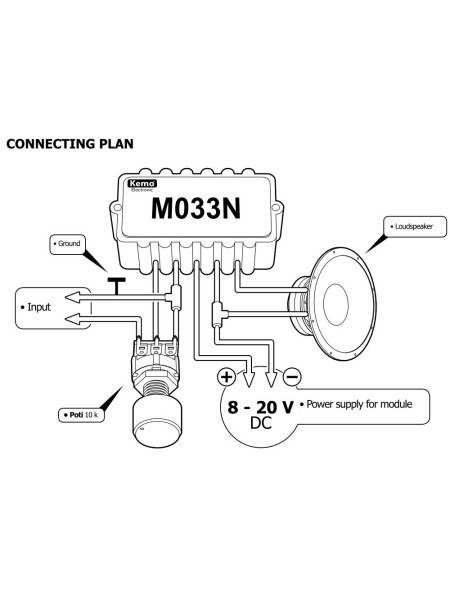 OJAČEVALEC ZVOČNIKA UNIVERZALNI KEMO M033N 9 - 20 V/DC 18 W