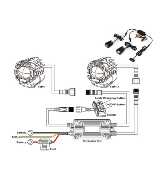 KIT OF ROUND DRIVING LED LIGHTS FOR MOTORCYCLE MT20 12V 20W