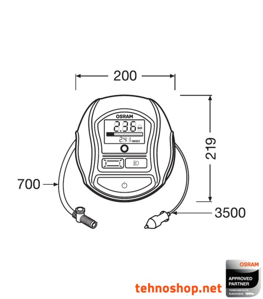 PRENOSNI ZRAČNI KOMPRESOR OSRAM TYREinflate 1000 OTI1000 12V