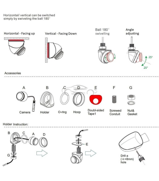 ŠIROKOKOTNA KAMERA ZA PARKIRANJE CMOS NIGHT VISION Z VIJAKOM TSBCUNI-WIDE