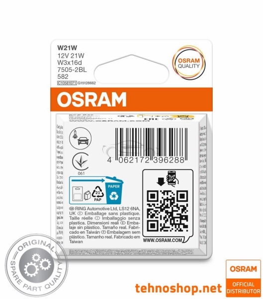 ŽARNICA OSRAM W21W 7505-2BL ORIGINAL 21W 12V W3X16d 2BL