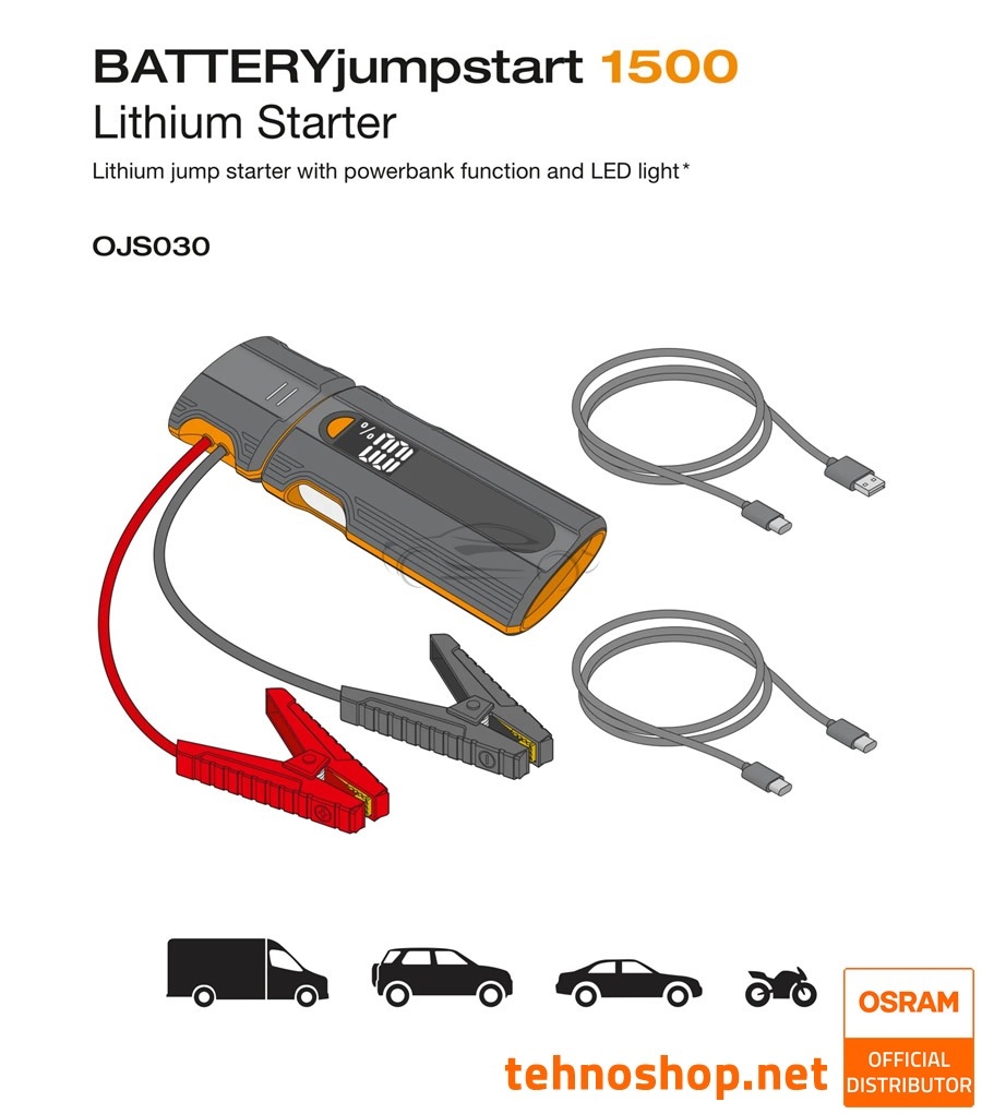 BOOSTER - JUMP STARTER OSRAM BATTERYjumpstart 1500 OJS030 12000mAh