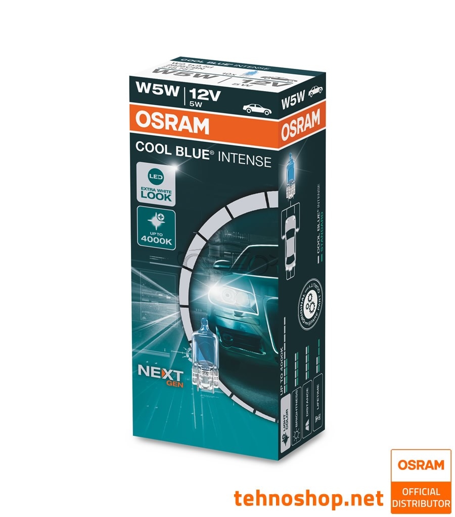 HALOGEN BULB OSRAM W5W 2825CBN COOL BLUE INTENSE 5W 12V W2.1x9.5d UNV1