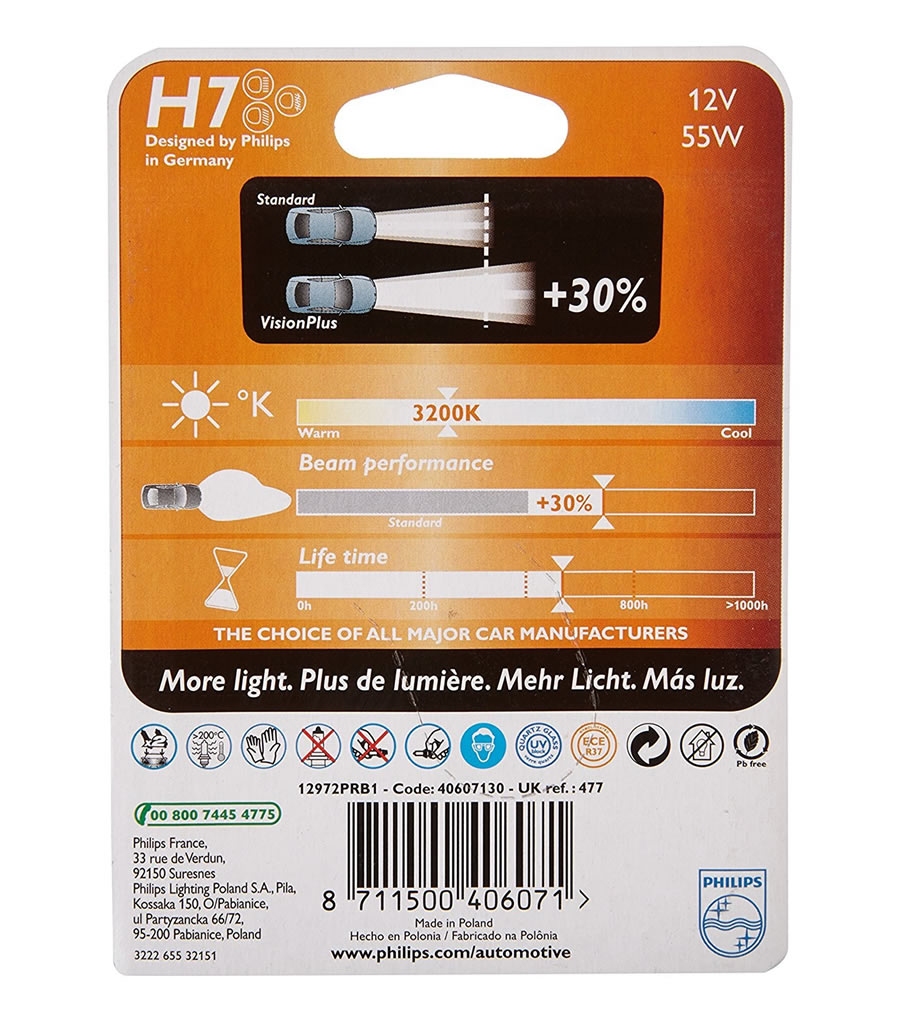HALOGEN BULB PHILIPS H7 VISION +30% 12V 55W PX26d singlepack
