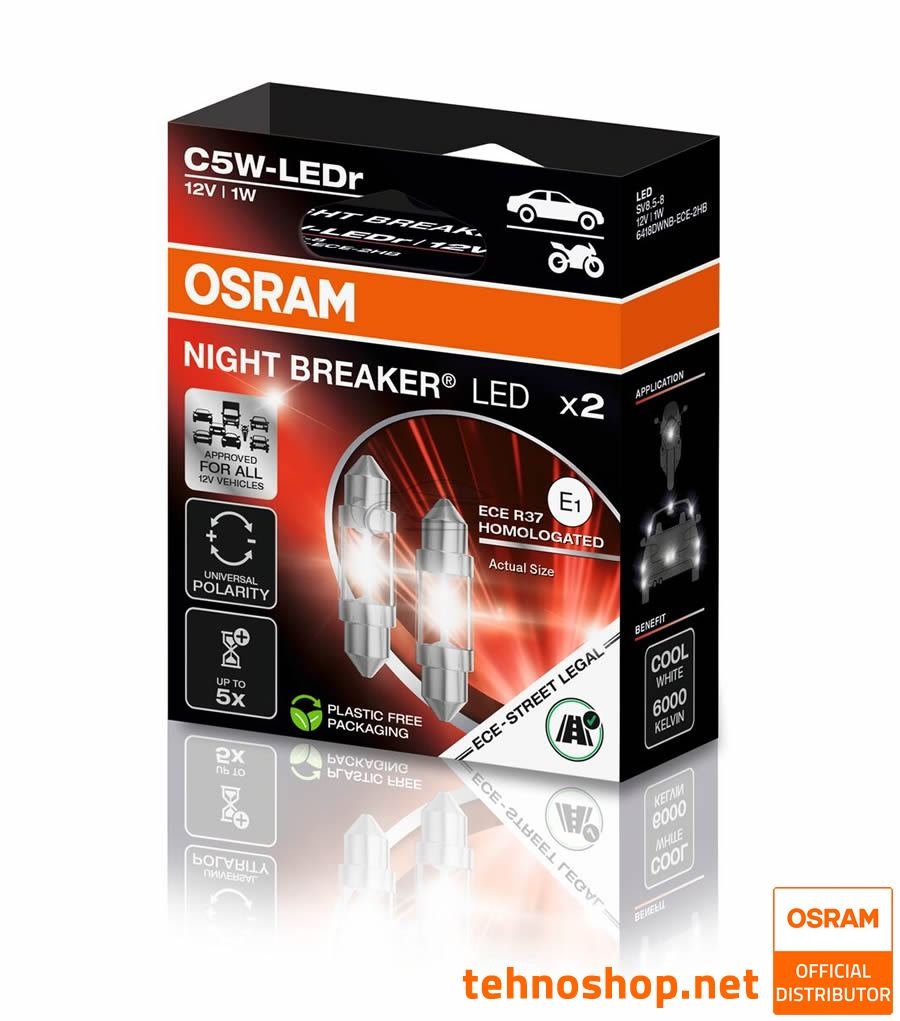 LED ŽARNICE OSRAM NIGHT BREAKER ECE C5W 6418DWNB-ECE-2HB 12V SV8.5-8 2HB