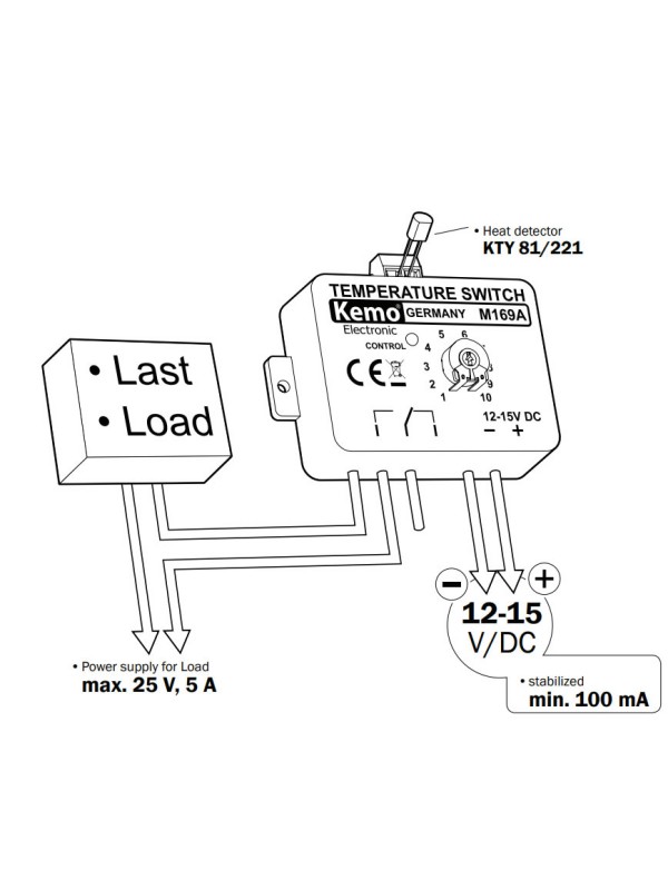 TEMPERATURNO STIKALO - TERMOSTAT KEMO M169A 12-15V/DC