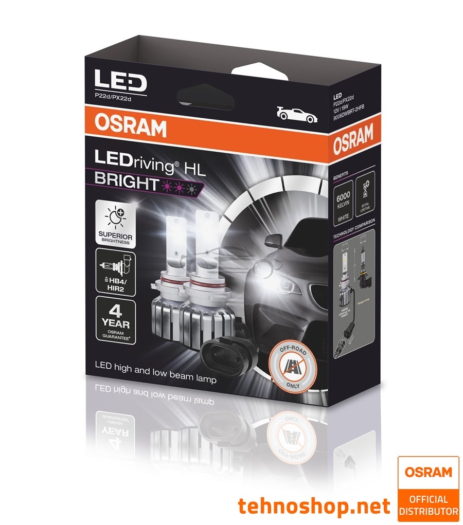 LED BULB SET HB4/HIR2 OSRAM LEDriving HL BRIGHT 9006DWBRT-2HFB 12V P22d HCB