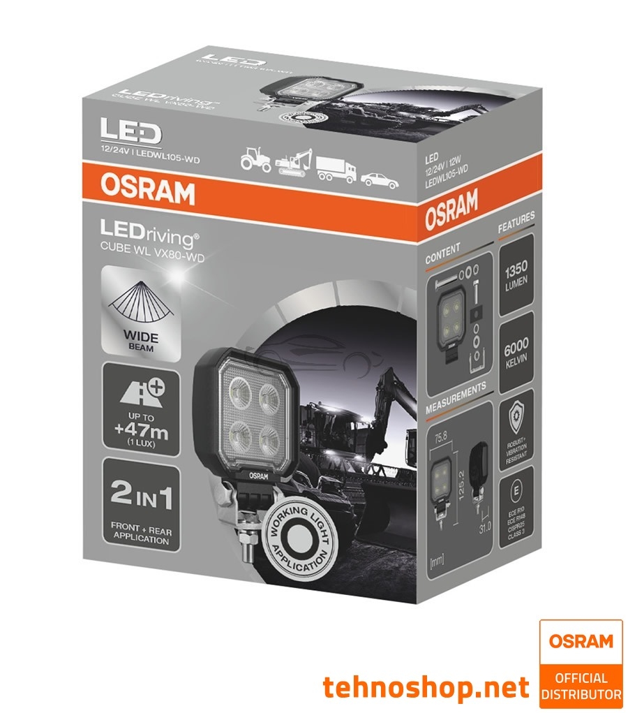 LED DELOVNA LUČ OSRAM LEDriving® CUBE WL 12W 12/24V VX80-WD LEDWL105-WD