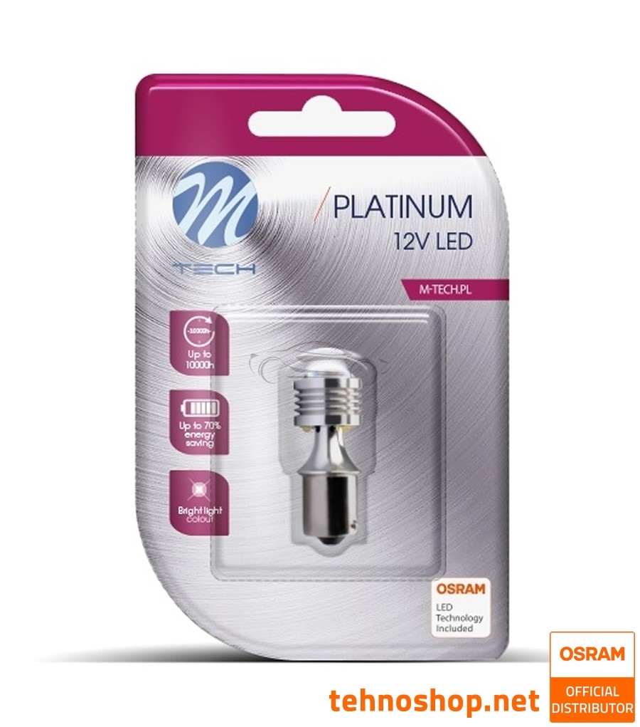 LED ŽARNICA M-TECH Platinum P21W LB811W BA15s 12/24V 4xHP Osram Bela