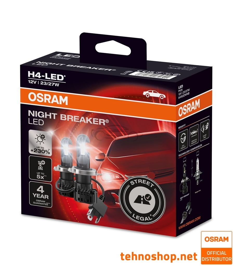 LED ŽARNICE H4 OSRAM NIGHT BREAKER LED 64193DWNB 12V P43t FS2