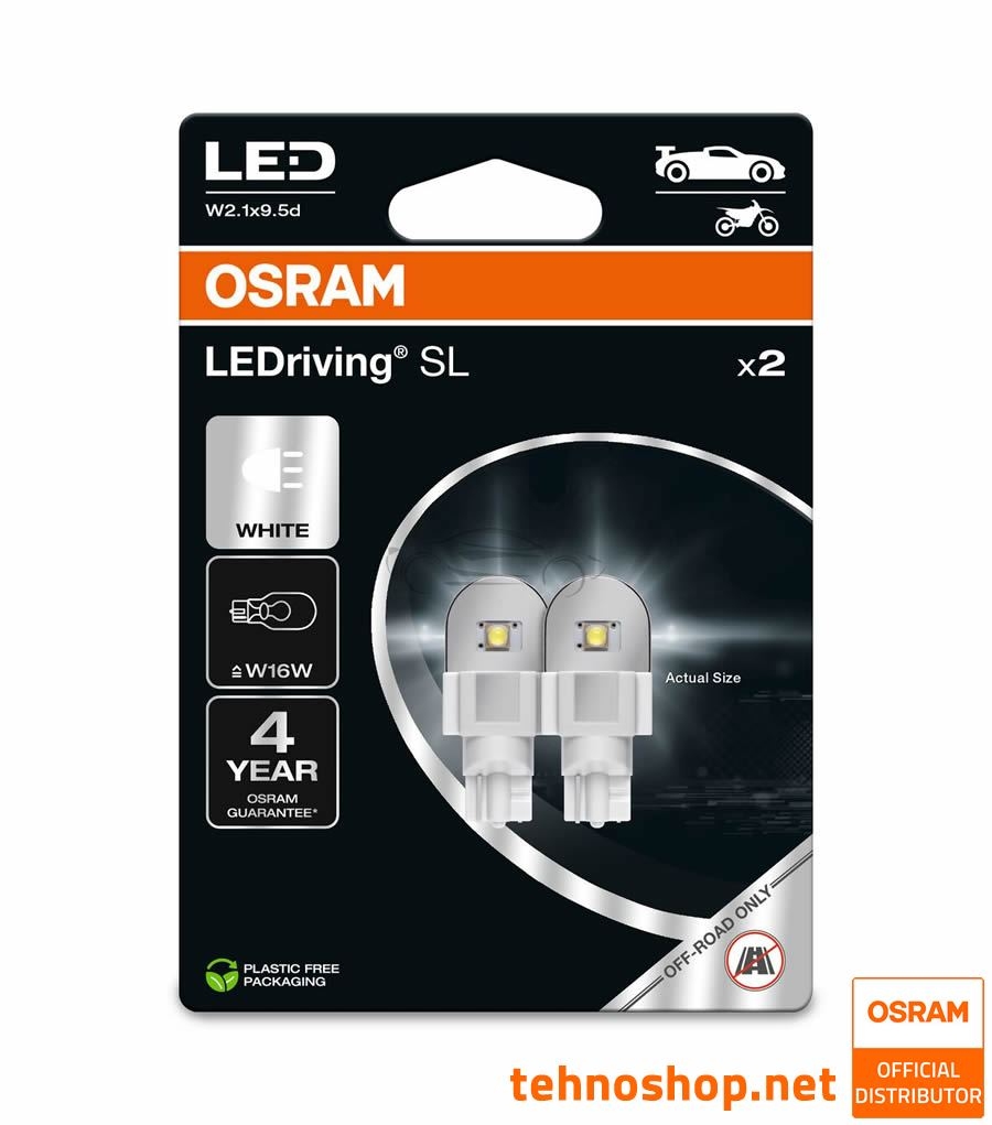 BULB OSRAM LED W16W LEDriving® SL 12V 2,1W 921DWP-2BL W2.1x9.5d 2BL
