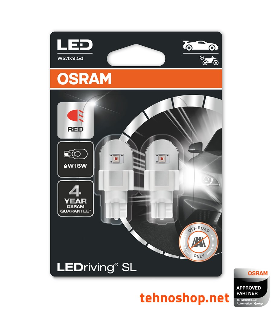 ŽARNICA OSRAM LED W16W rdeča LEDriving SL 12V 1,4W 921DRP-02B W2.1x9.5d BLI2