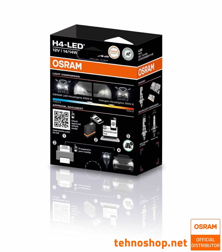 LED BULBS OSRAM NIGHT BREAKER SPEED 450 H4 64193DWNBSP-1HB 12V P43t 1HB