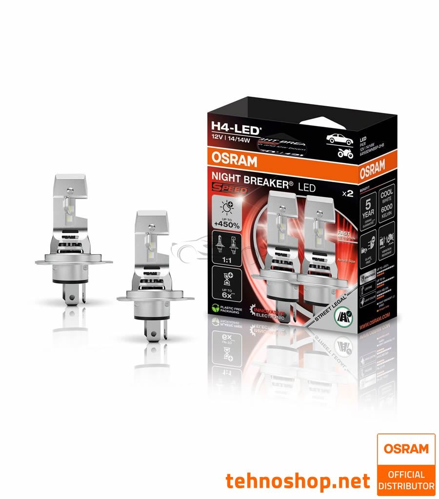 LED BULBS OSRAM NIGHT BREAKER SPEED 450 H4 64193DWNBSP-2HB 12V P43t 2HB