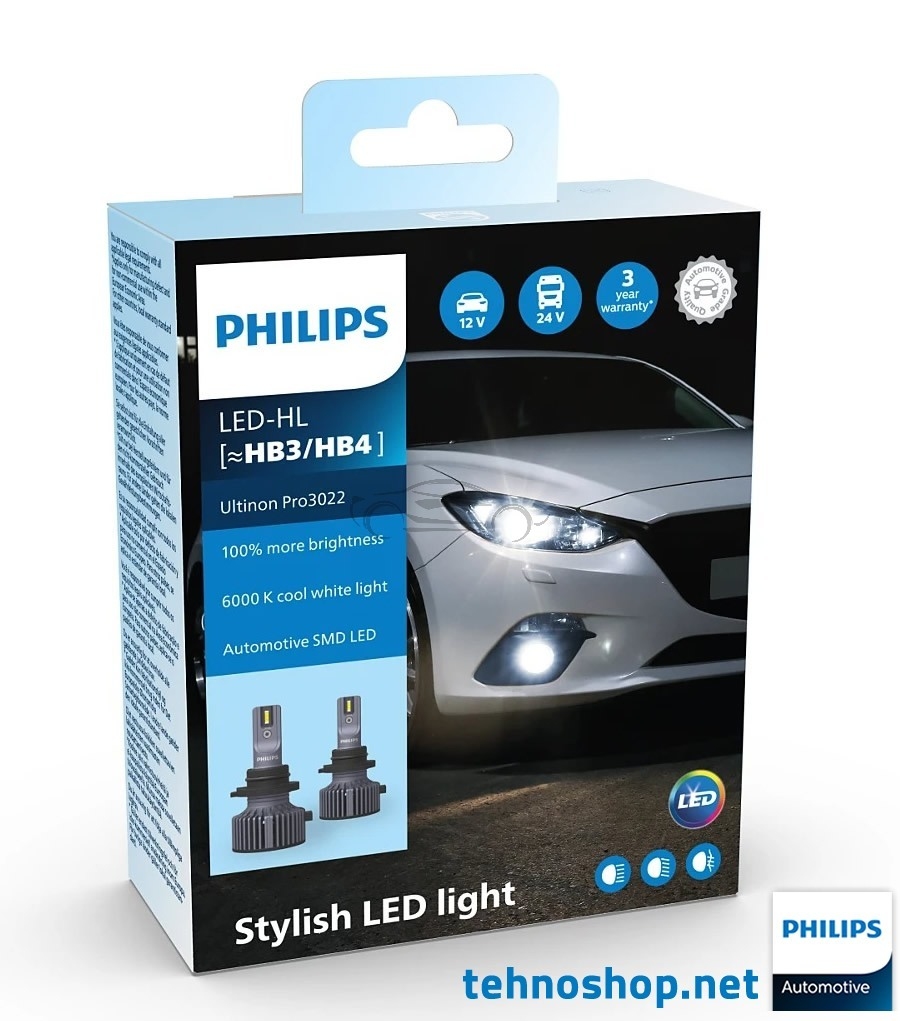 LED BULBS PHILIPS HB3/HB4 ULTINON PRO3022 U3022 11005U3022 12/24V 20W P20d/P22d X2