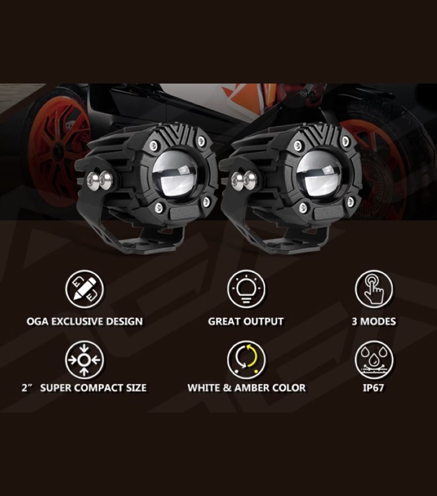 KIT OF ROUND DRIVING LED LIGHTS FOR MOTORCYCLE MT20 12V 20W