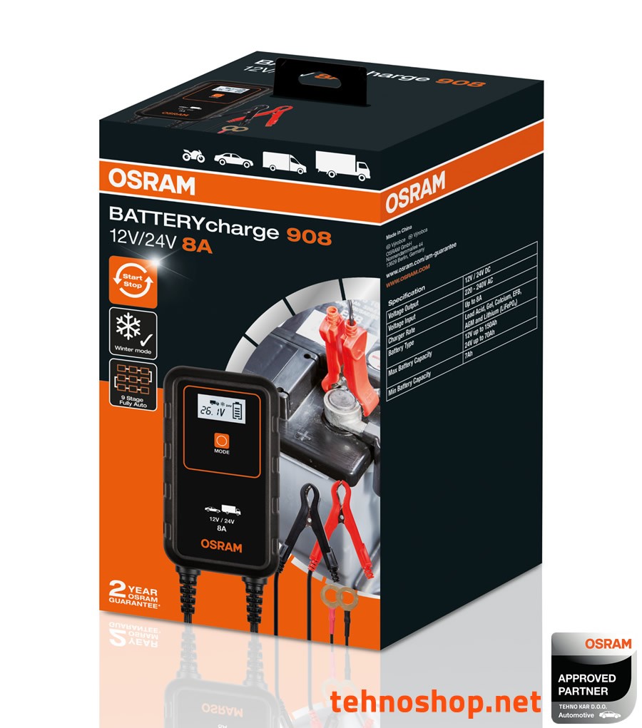 POLNILEC AKUMULATORJA OSRAM BATTERYcharge 908 OEBCS908 12V/24V
