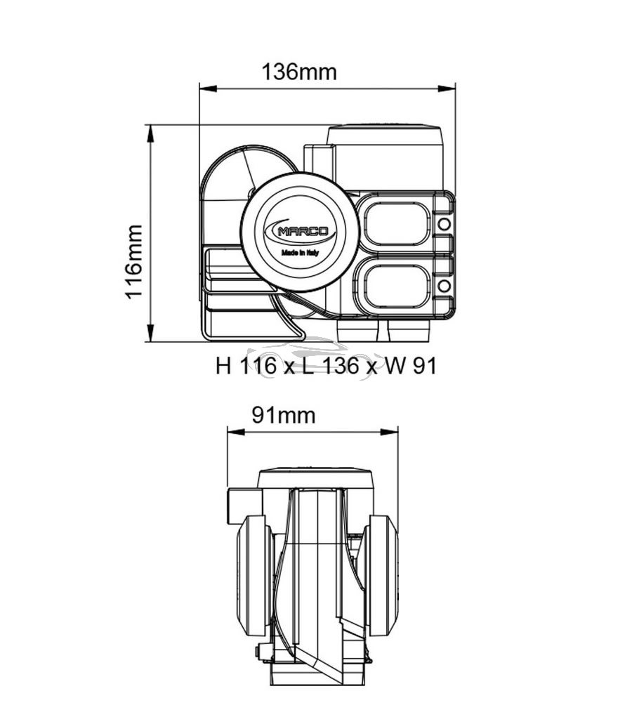 COMPACT TWIN TONE HORN MARCO TR2 TORNADO 12V 11203012 112 dB