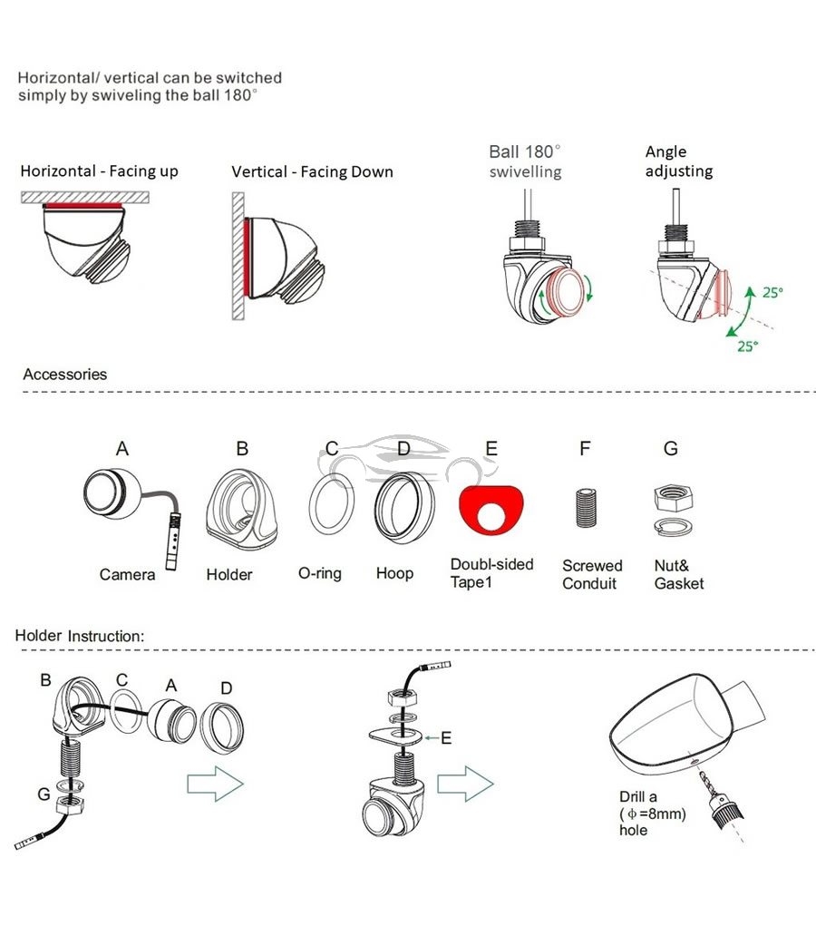 ŠIROKOKOTNA KAMERA ZA PARKIRANJE CMOS NIGHT VISION Z VIJAKOM TSBCUNI-WIDE