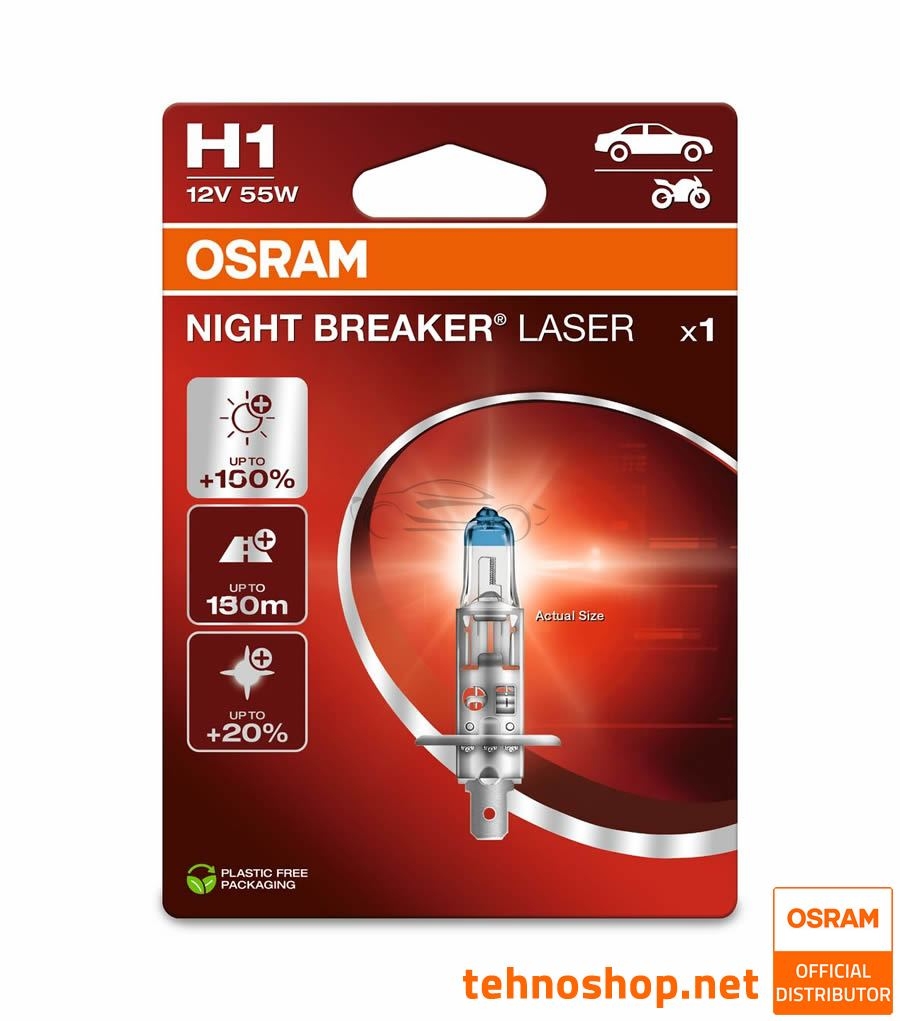 BULB OSRAM HALOGEN H1 NIGHT BREAKER LASER 64150NL-01B 12V 55W P14.5s