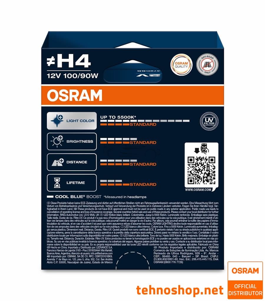 ŽARNICA OSRAM HALOGEN H4 COOL BLUE BOOST 62193CBB-2HB 100/90W 12V P43T 2HB