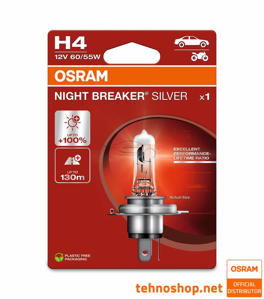 OSRAM HALOGEN BULB H4 64193NBS-1BL NIGHT BREAKER SILVER 60/55W P43t 1BL
