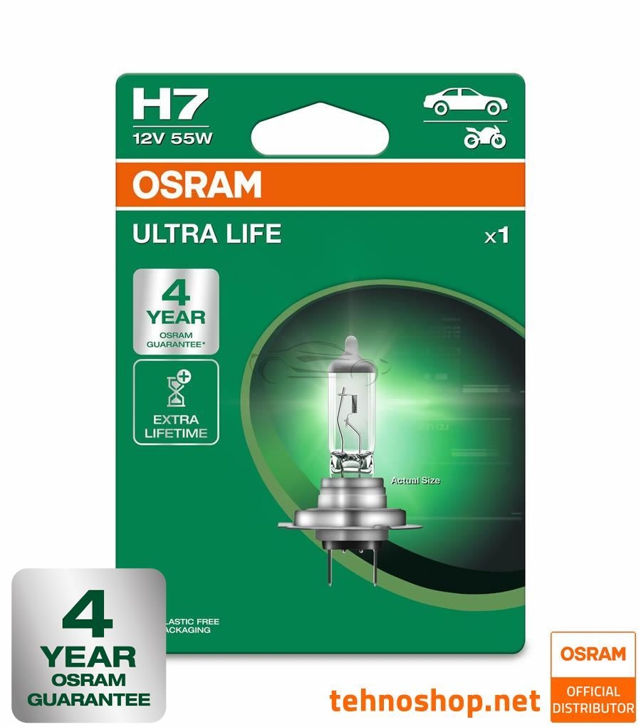 HALOGEN BULB OSRAM H7 ULTRALIFE 64210ULT-1BL 55W 12V PX26D 1BL