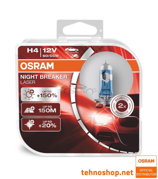 BULB OSRAM HALOGEN H4 NIGHT BREAKER LASER 64193NL-HCB 12V 60/55W P43t