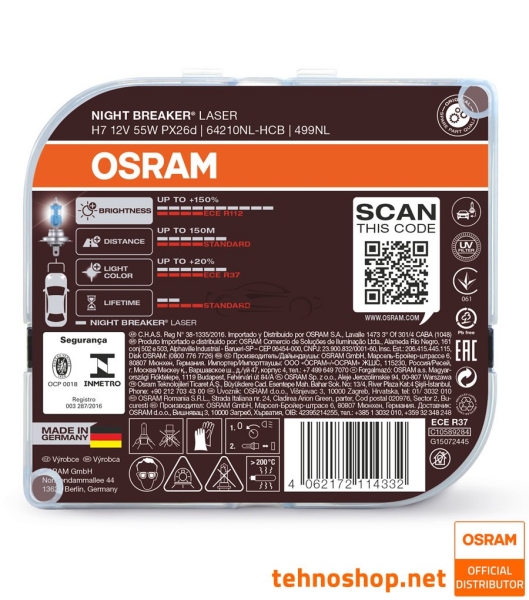 OSRAM H7 64210NBL12V 55W 4300K NIGHT BREAKER LASER Halogen Car Bulb