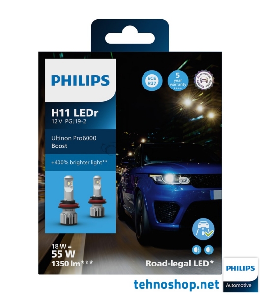 LED BULBS PHILIPS H11 ULTINON PRO6000 HL U60B BOOST ECE 11362U60BX2 12V ...