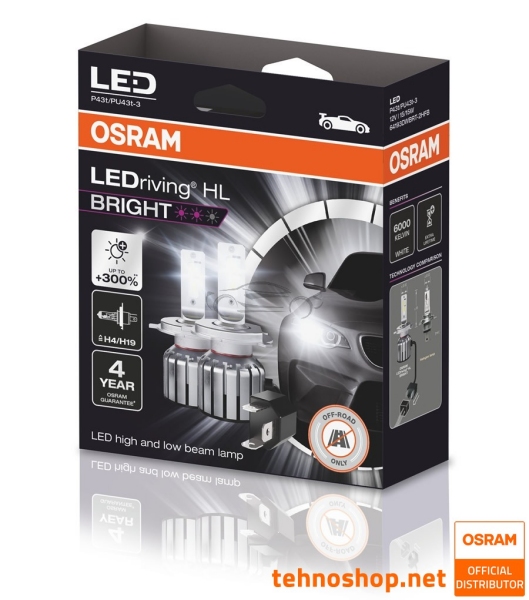 LED ŽARNICE H4/H19 OSRAM LEDriving HL BRIGHT 64193DWBRT-2HFB 12V P43t HCB