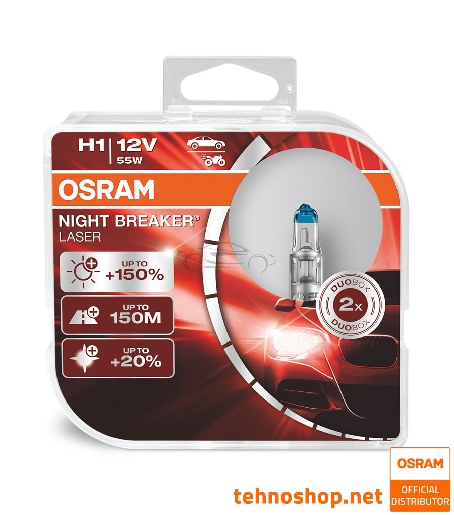 BULB OSRAM HALOGEN H1 NIGHT BREAKER LASER 64150NL-HCB 12V 55W P14.5s