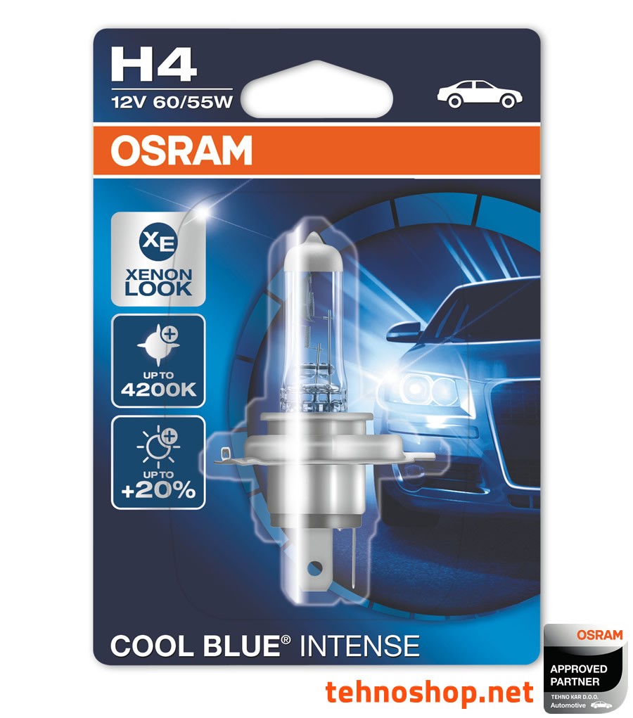  OSRAM COOL BLUE INTENSE H4, headlight bulb for halogen  headlamps, xenon effect for white light, 64193CBI-HCB, 12V passenger car,  duobox (2 units) : Automotive