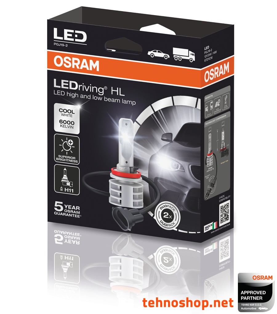 67211CW K2 OSRAM H11 LED Ampoules PGJ19-2 LEDriving HL Cool White 6000K 2 lamps 