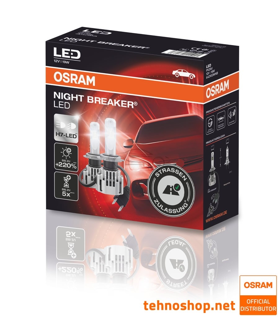 64210DWNB OSRAM NIGHT BREAKER LED H7-LED Umrüstung H7 auf LED, H7 12V 19W  PX26d, LED Glühlampe, Fernscheinwerfer