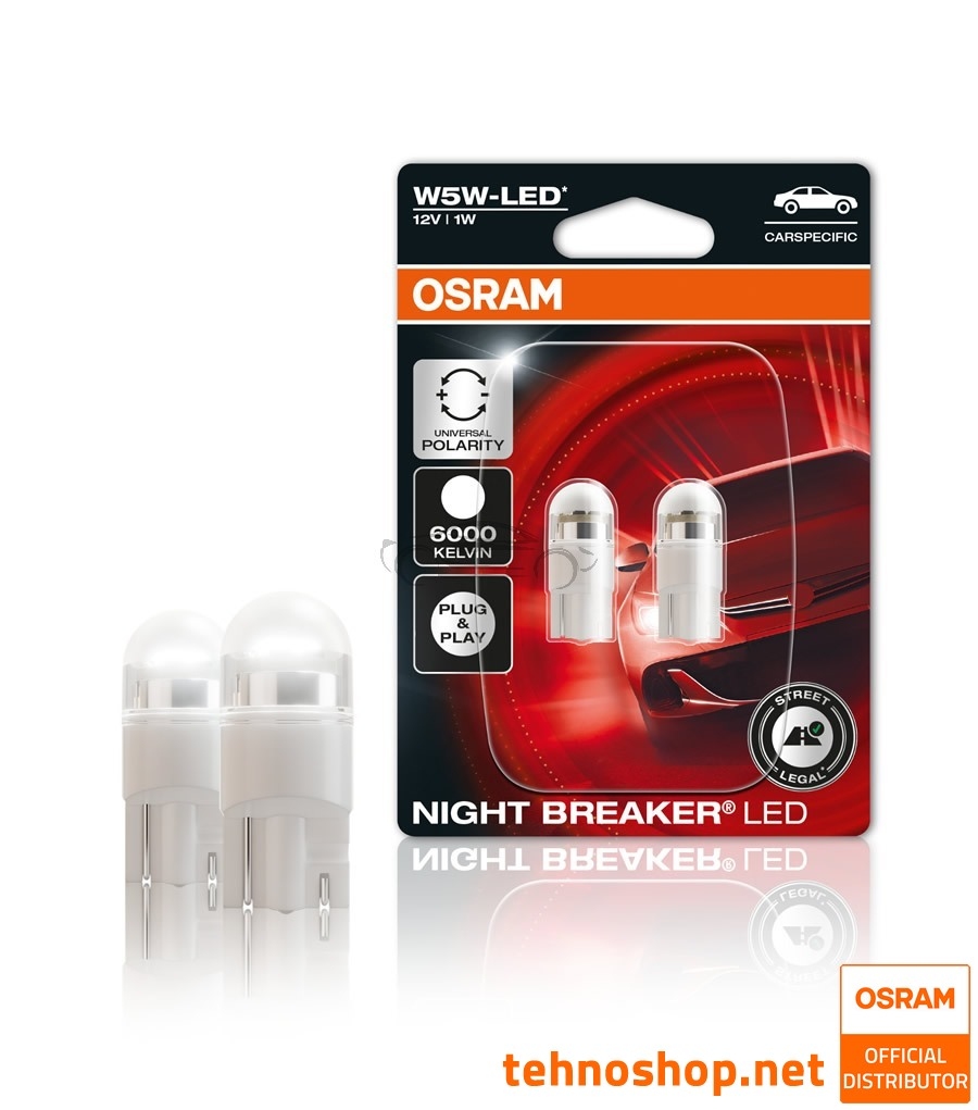 BULB OSRAM LED W5W NIGHT BREAKER LED 12V 1W 2825DWNBC-02B W2.1x9.5d