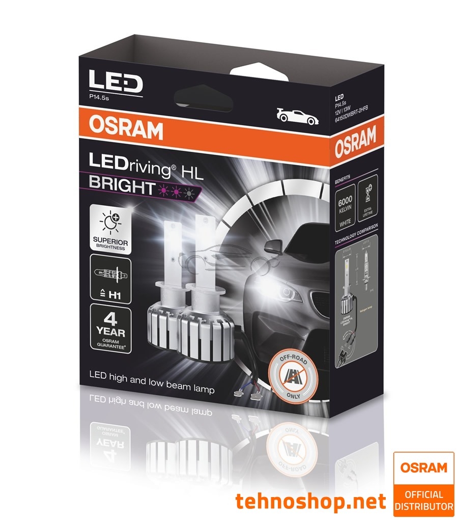 LED ŽARNICE H1 OSRAM LEDriving HL BRIGHT 64150DWBRT-2HFB 12V P14.5s HCB