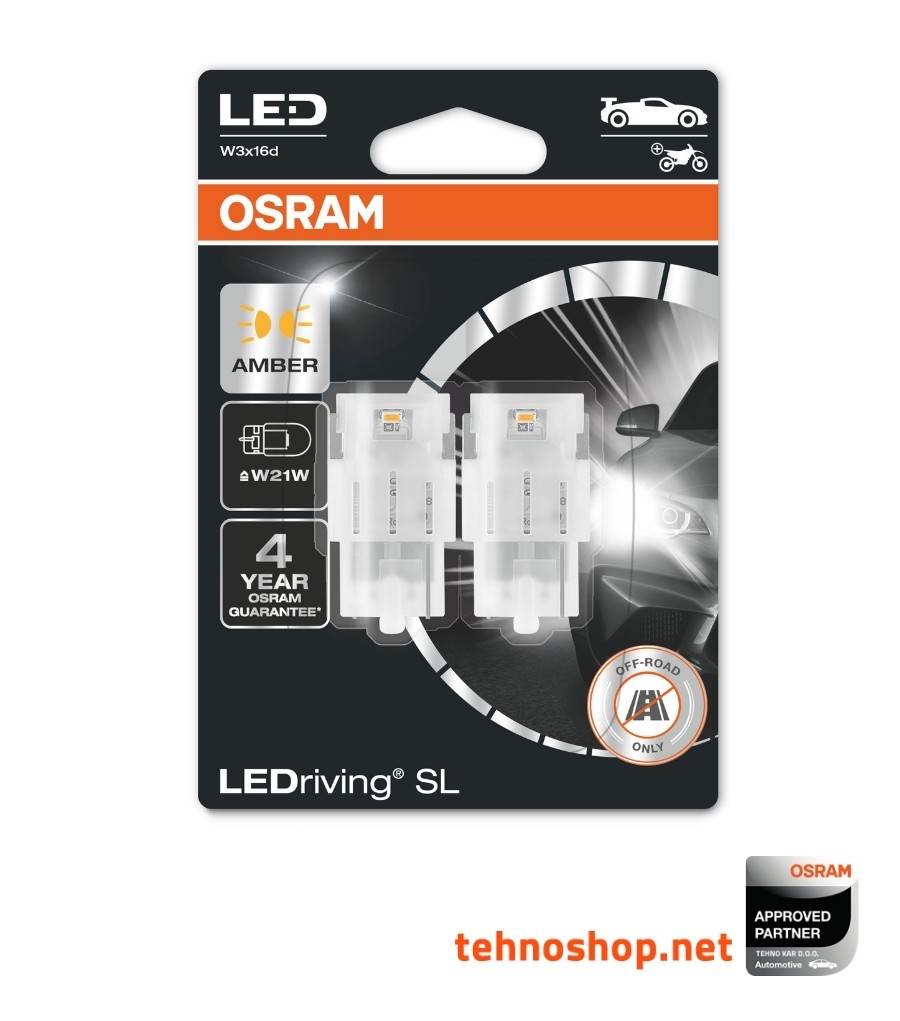 BULB OSRAM LED W21W LEDriving® SL 12V 1,3W 7505DYP-02B W3x16d BLI2
