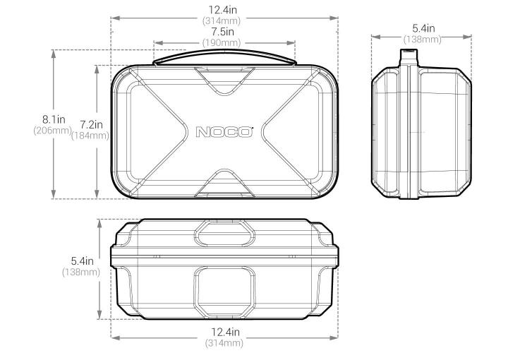 Zaščitna torbica NOCO GBC014 dimenzije in oblika
